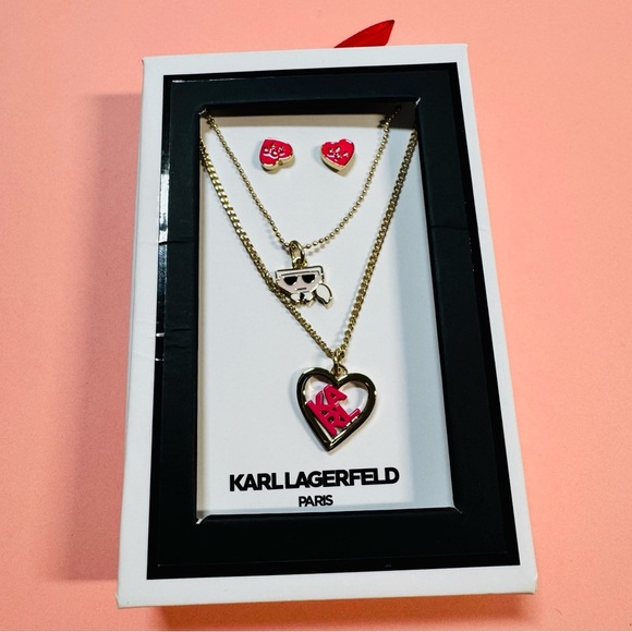 Karl Lagerfeld Paris Layered Necklace & Earring Set - NWT - Picture 1 of 2